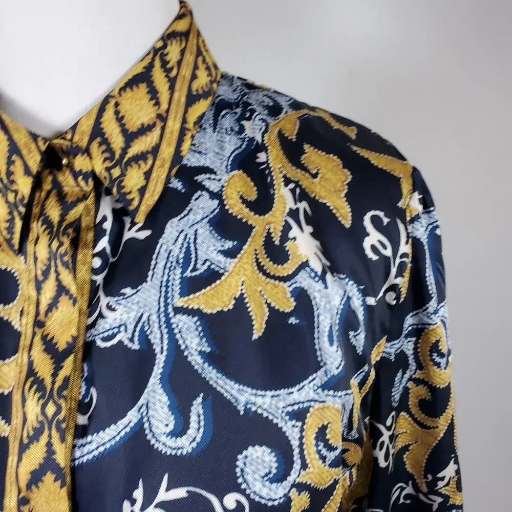 Chico’s Sz 1 Ruched Cuff Placed Print Tunic Top Button Down Chicos Sz M / 8 - Picture 3 of 16